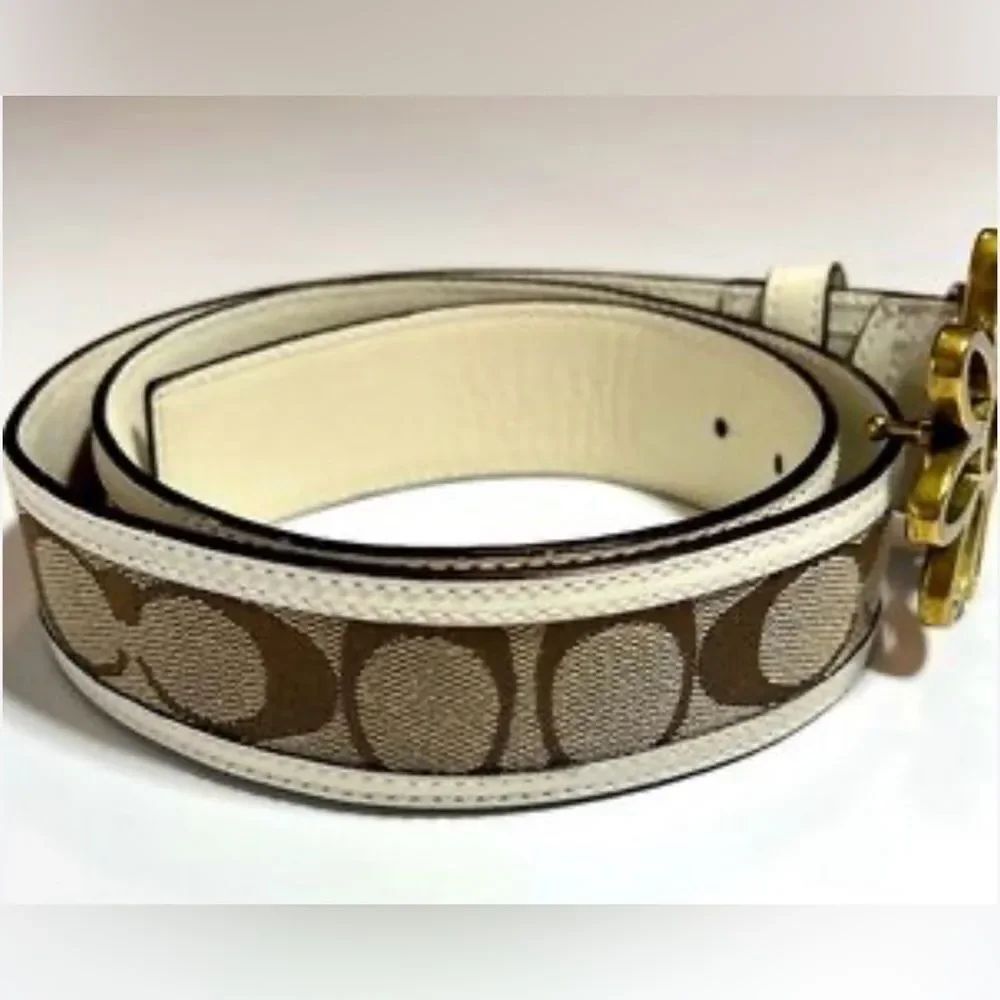 COACH Monogram White & Tan Leather Belt. Sz. Large